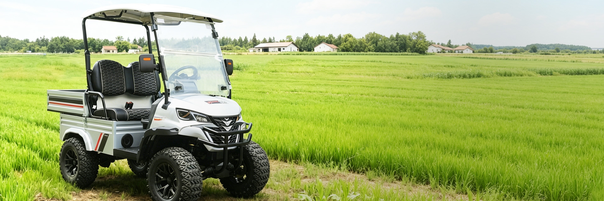 Utility golf cart for farms and ranches with cargo bed and all-terrain tires