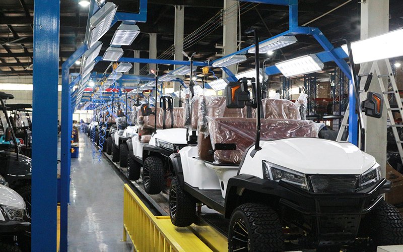 electric golf cart factory assembly line producing lithium battery golf carts