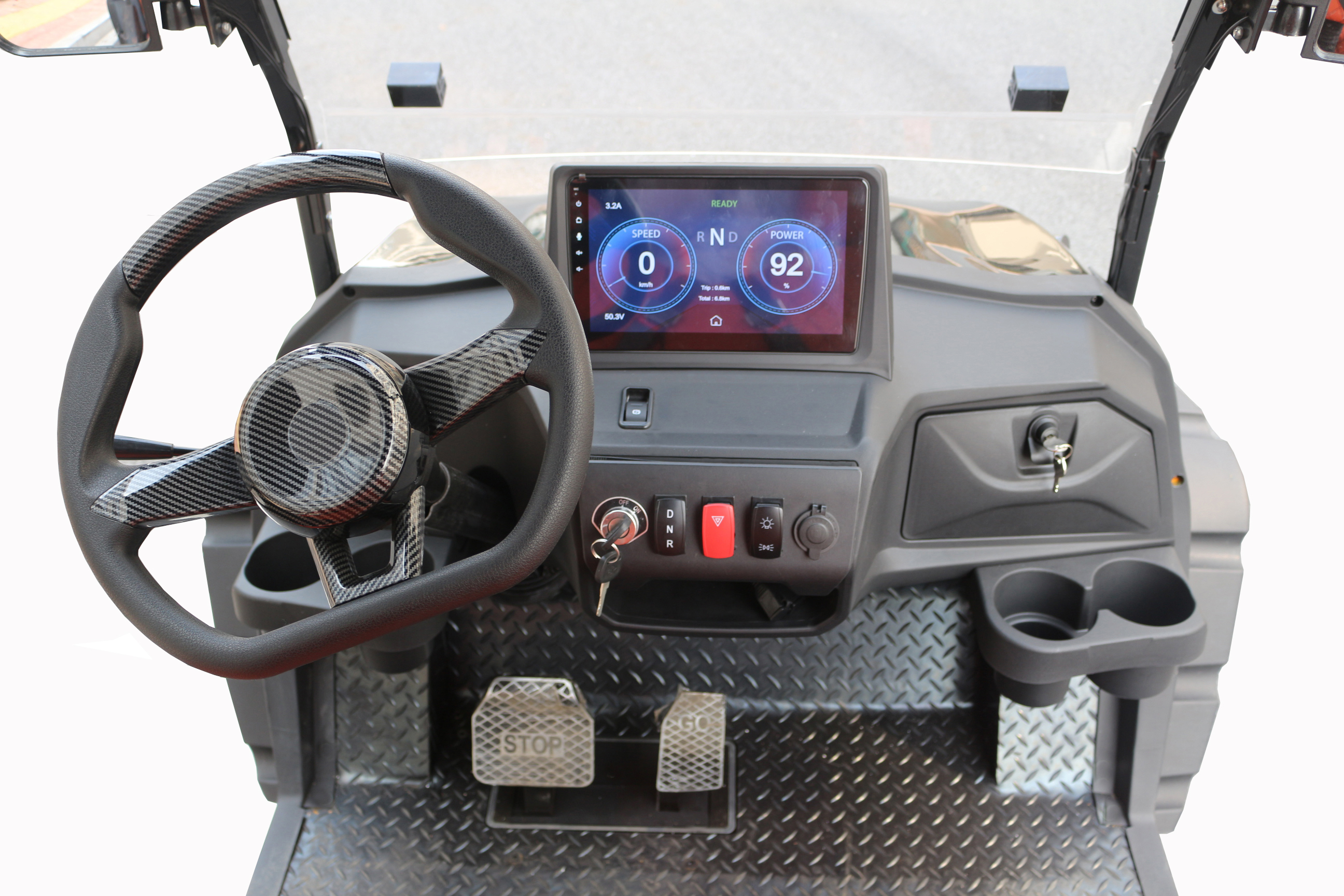 High-definition LCD dashboard screen displaying battery life and speed