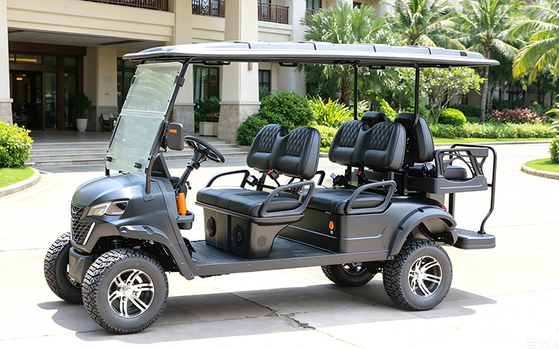 Custom lifted electric golf cart for gated community transport